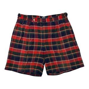 Vintage 90s Polo Ralph Lauren Shorts Men’s Size 36 Pleated Red Plaid Made In USA